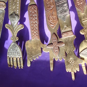 Moroccan BRASS, STEEL and COPPER yad flat hamsa hand pointer pendant - various