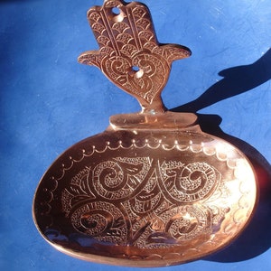 Moroccan COPPER wall mounted oval incense tea light candle dish with hamsa hand - VARIOUS  10 x 8 x W13 cm
