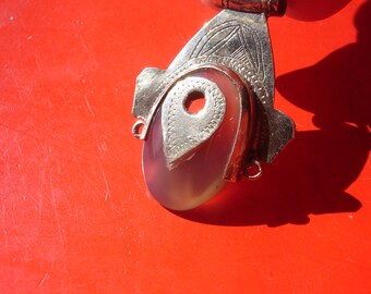 Niger Tuareg TRANSLUSCENT GREY hand engraved agate pendant  L45 mm