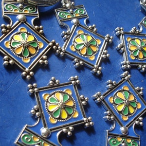 Moroccan Tuareg style cross enamel BLUE pendant or keyring L44 mm image 4