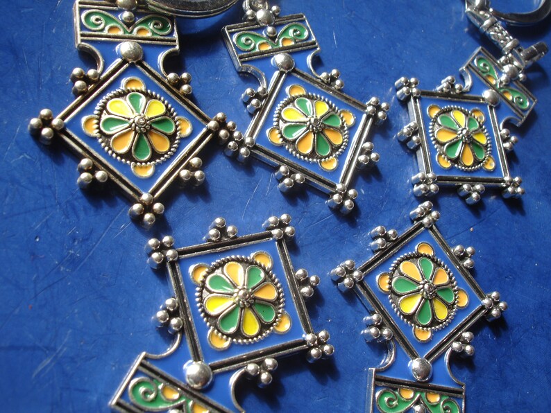 Moroccan Tuareg style cross enamel BLUE pendant or keyring L44 mm image 4