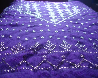 Antike ägyptische lila und SILBER Farbe assuit Tüll koptisches Stück 63 x 70 cm