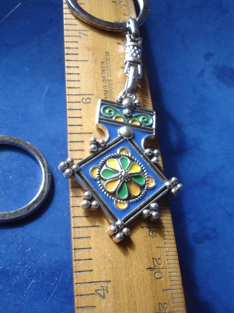 Moroccan Tuareg style cross enamel BLUE pendant or keyring L44 mm image 7