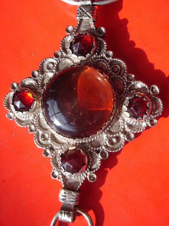 Moroccan ornate fibula pendant brooch with large j