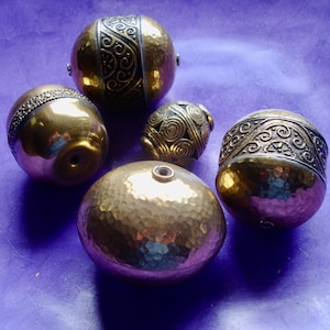 Moroccan BRASS gold colour BARREL focal bead - VARIOUS