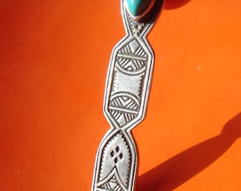 Moroccan hand made turquoise filigree DOUBLE SIDED earring or pendant L50 mm