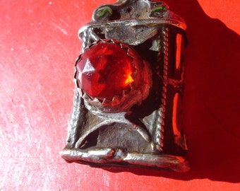 Moroccan hand made tarnished enamel red jewel hollow pendant