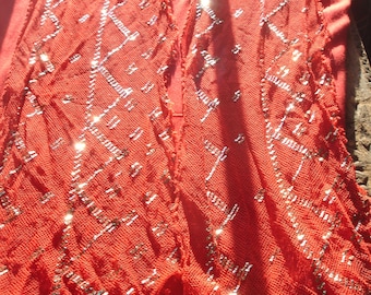Antike ägyptische RED und SILBER Farbe assuit Tüll Koptische rechteckiges Stück - VERSCHIEDENE