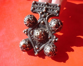 Moroccan Tuareg style cross BLACK engraved pendant  L63 mm