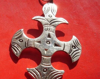 Moroccan Tuareg style cross shape hand engraved pendant   L6 cm