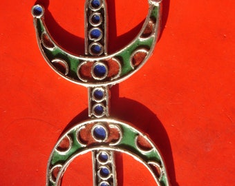 Moroccan hand made enamel zeed Tifinagh alphabet pendant - VARIOUS colours  L75 mm