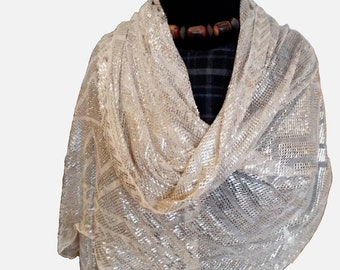 Antique Egyptian white and silver colour assuit tulle whole Coptic shawl veil