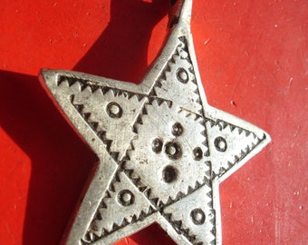 Moroccan Tuareg style hand engraved star pendant - VARIOUS designs L45 mm