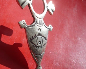 Moroccan Tuareg cross hand engraved pendant with eye    L8cm