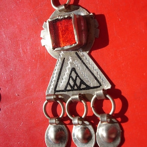 Moroccan Tuareg style hand engraved pendant square glass jewel - VARIOUS colours   L55 mm