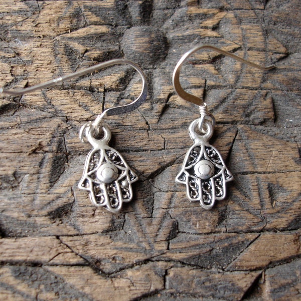 Moroccan silver Hand  and eye earrings with silver hooks (B)