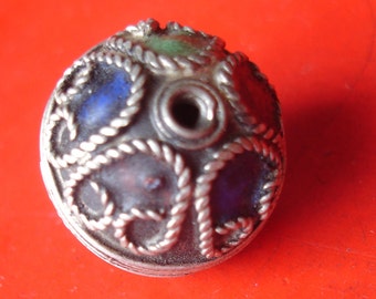 Hand made enamel Moroccan ornate round bead  W20 mm