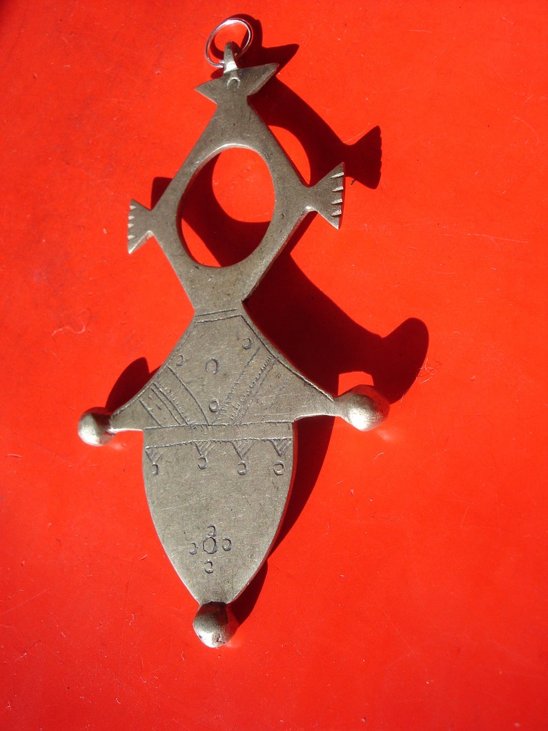Niger Tuareg cross hand engraved double sided pendant L85 mm 画像 4