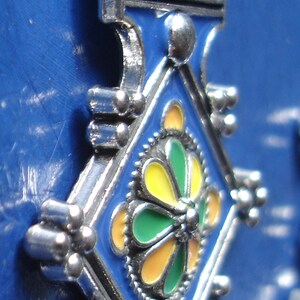 Moroccan Tuareg style cross enamel BLUE pendant or keyring L44 mm image 3