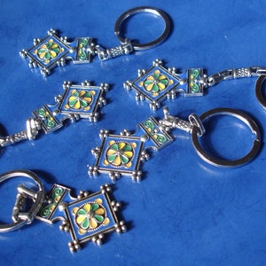 Moroccan Tuareg style cross enamel BLUE pendant or keyring L44 mm image 5