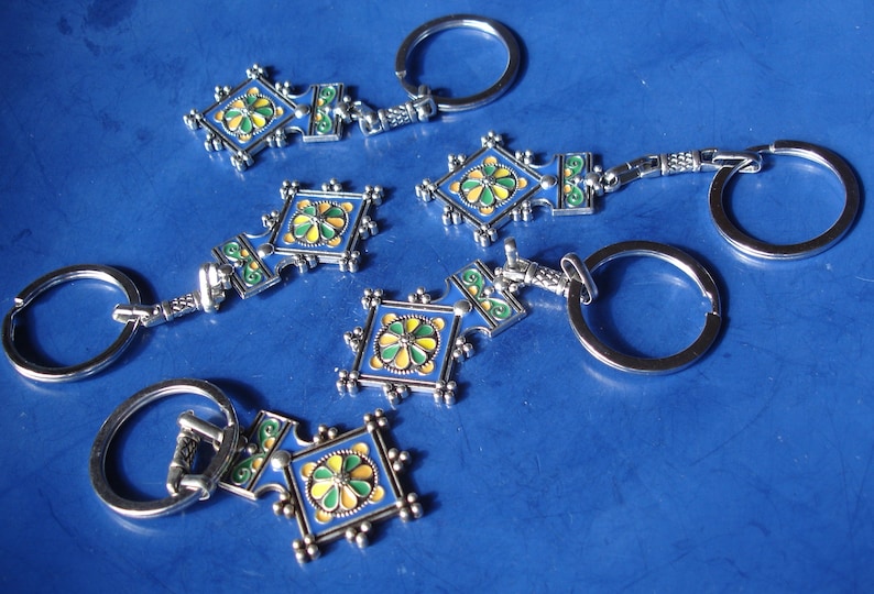 Moroccan Tuareg style cross enamel BLUE pendant or keyring L44 mm image 5