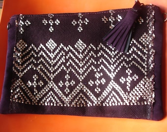Egyptian assuit on PURPLE MAUVE suede shoulder bag   W25 x 17 cm