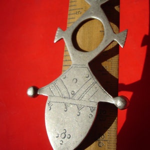 Niger Tuareg cross hand engraved double sided pendant L85 mm 画像 6