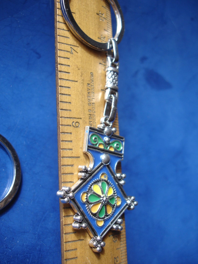 Moroccan Tuareg style cross enamel BLUE pendant or keyring L44 mm image 8