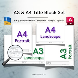 Autocad Titelblock-Vorlagenpaket - A3 / A4 / Hochformat / Querformat, bearbeitbare DWG (Digitaler Download)