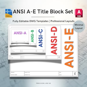 AutoCAD ANSI A-E Minimal Layout Title Block Templates - US Inches - Editable DWG (Digital Download) image 1
