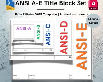 AutoCAD ANSI A-E Minimal Layout Title Block Templates - US Inches - Editable DWG (Digital Download)