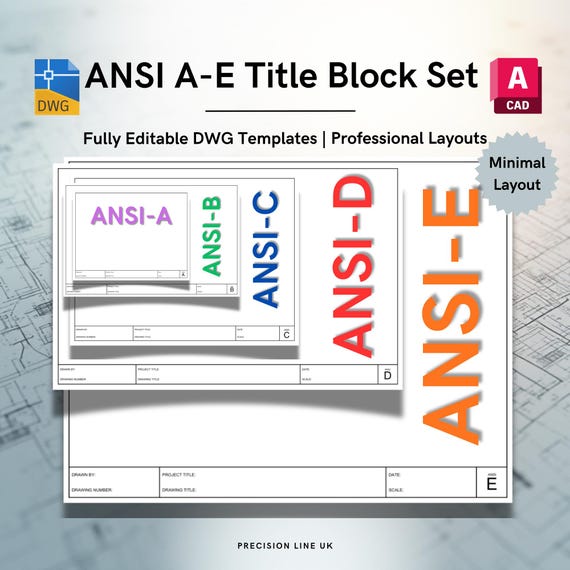 AutoCAD ANSI A-E Minimal Layout Title Block Templates - US Inches - Editable DWG (Digital Download)