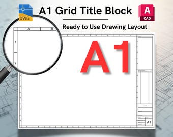 AutoCAD ISO A1 Grid Title Block Template - Editable DWG Layout (Digital Download)