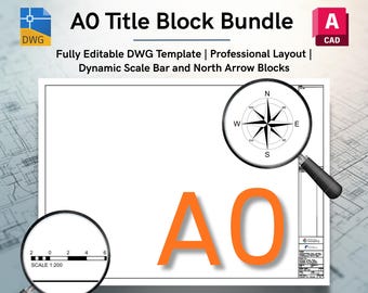 A0 AutoCAD Title Block Bundle with Dynamic North Arrow & Scale Block DWG (Digital Download)