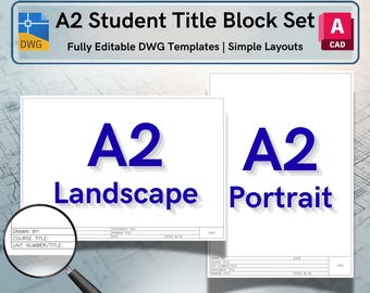 AutoCAD Student ISO A2 Title Block Templates (Landscape & Portrait) - Editable DWG Layout (Digital Download)
