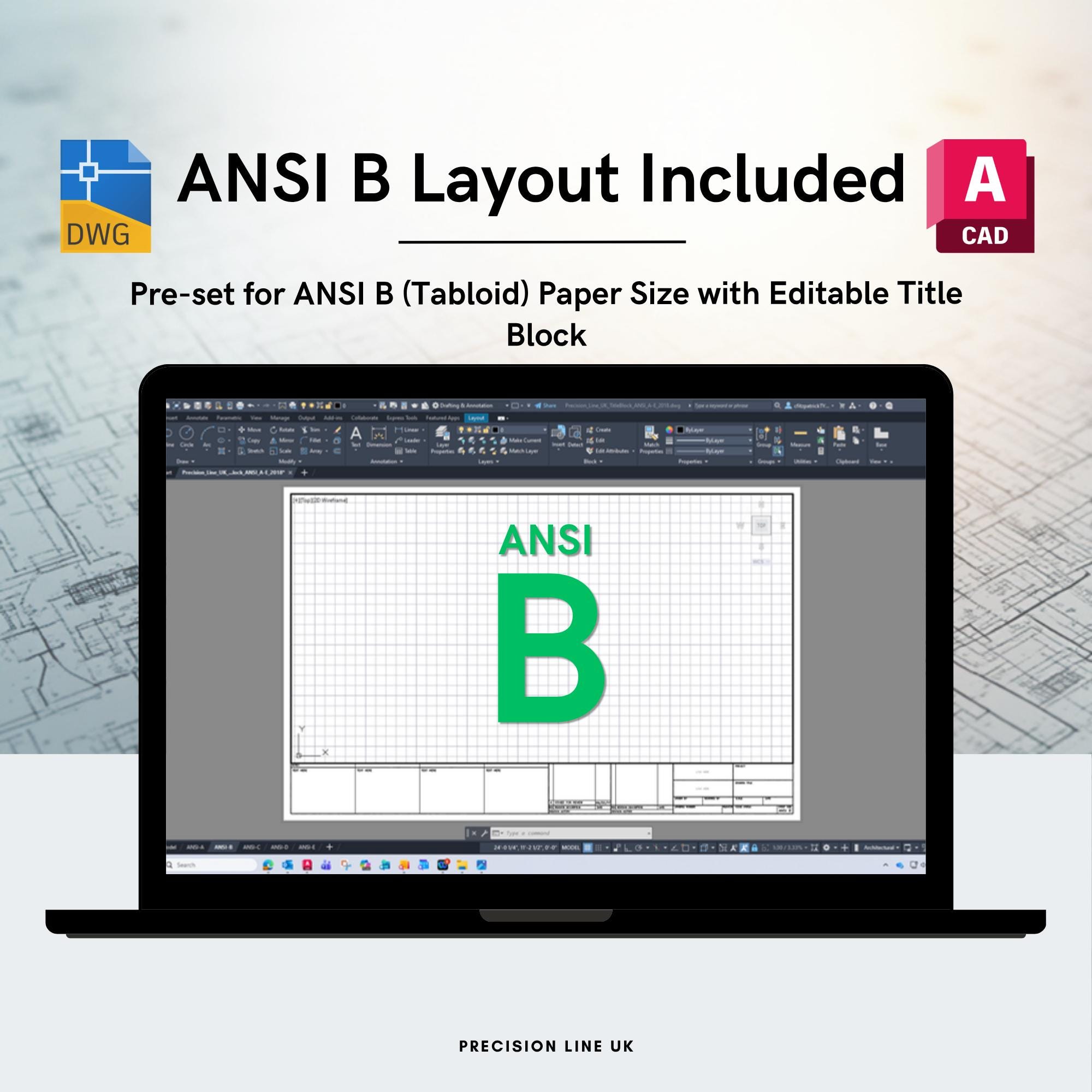 Autocad ANSI B Tabloid Title Block Template | Editable DWG (digital ...