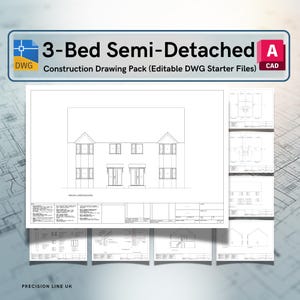 Paquete de plantillas de información para la construcción de una vivienda adosada de 3 dormitorios en AutoCAD (archivo DWG totalmente editable)