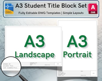 AutoCAD Student ISO A3 Title Block Templates (Landscape & Portrait) - Editable DWG Layout (Digital Download)