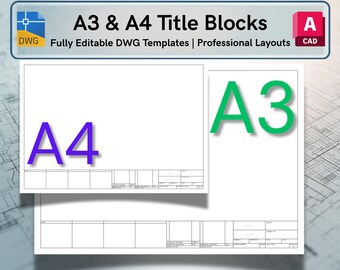 AutoCAD ISO A3-A4 Title Block DWG Layout Templates | Small Projects, Student Coursework (Digital Download)
