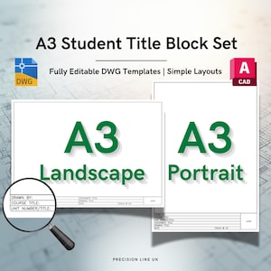 Autocad Studenten ISO A3 Titelblock-Vorlagen (Quer- und Hochformat) - Bearbeitbares DWG-Layout (Digitaler Download)