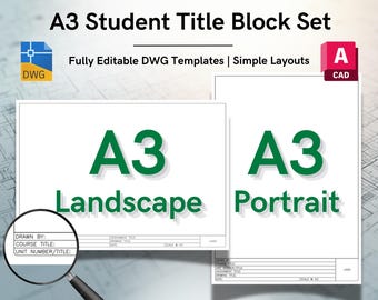 AutoCAD Student ISO A3 Title Block Templates (Landscape & Portrait) - Editable DWG Layout (Digital Download)