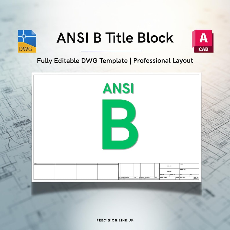 Autocad ANSI B Tabloid Title Block Template | Editable DWG (digital ...