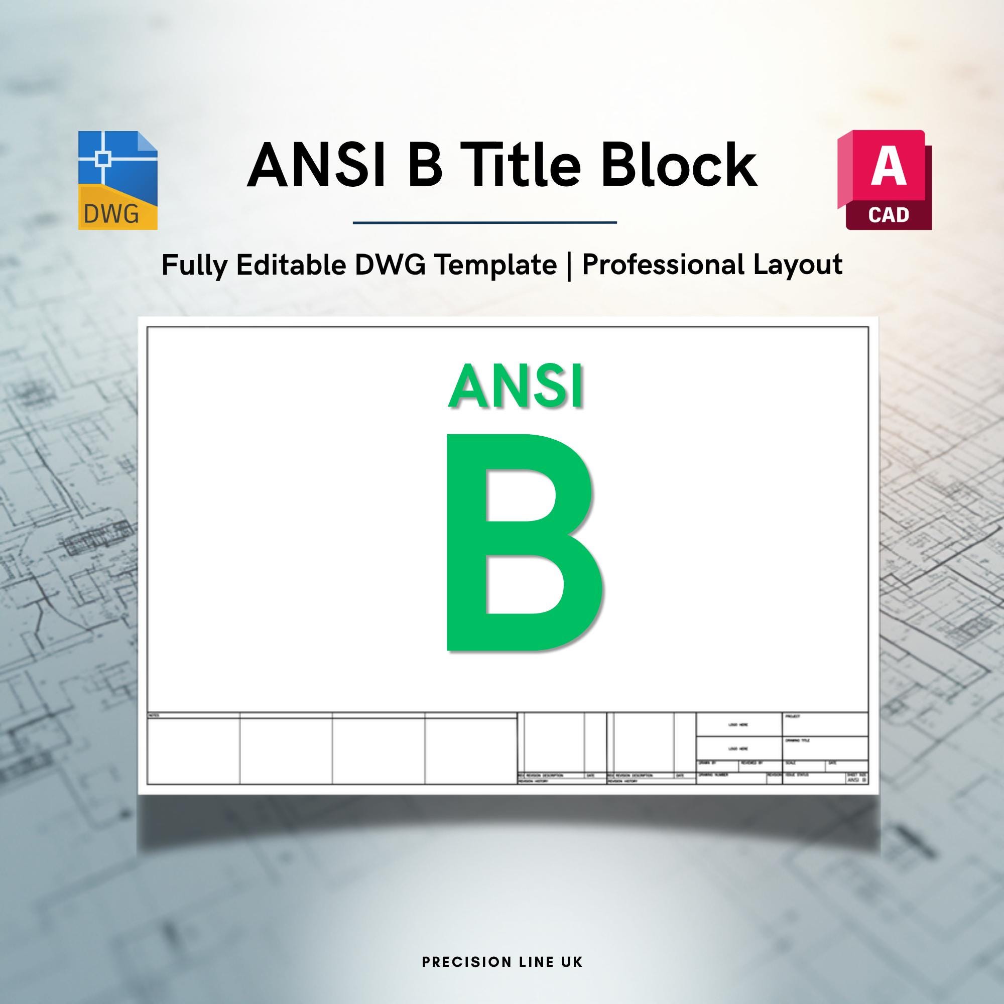 Autocad ANSI B Tabloid Title Block Template | Editable DWG (digital ...