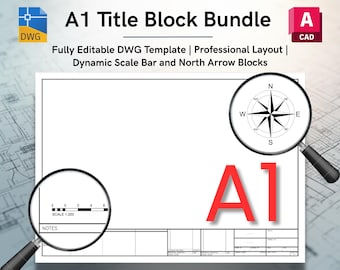 A1 AutoCAD Title Block Bundle with Dynamic North Arrow & Scale Block DWG (Digital Download)