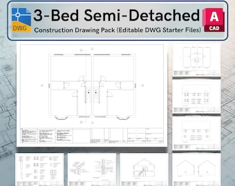 AutoCAD 3 Bed Semi Detached Construction Information Template Pack (Fully Editable DWG)