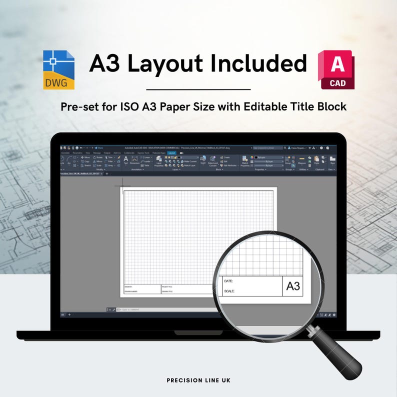 AutoCAD ISO A3 Minimal Layout Title Block Template - Editable DWG Layout (Digital Download) image 2