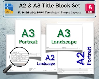 AutoCAD Title Block Template Bundle – A2/A3/Portrait/Landscape, Editable DWG (Digital Download)