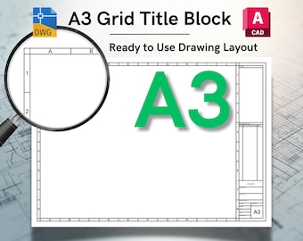 AutoCAD ISO A3 Grid Title Block Template - Editable DWG Layout (Digital Download)