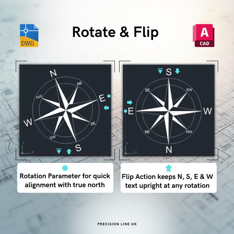 Compass Design Autocad Autocad Dynamic Compass Rose North Arrow Block | DWG File (digital ...