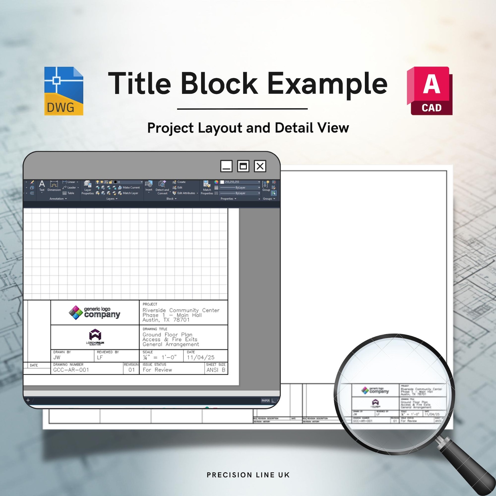 Autocad ANSI B Tabloid Title Block Template | Editable DWG (digital ...